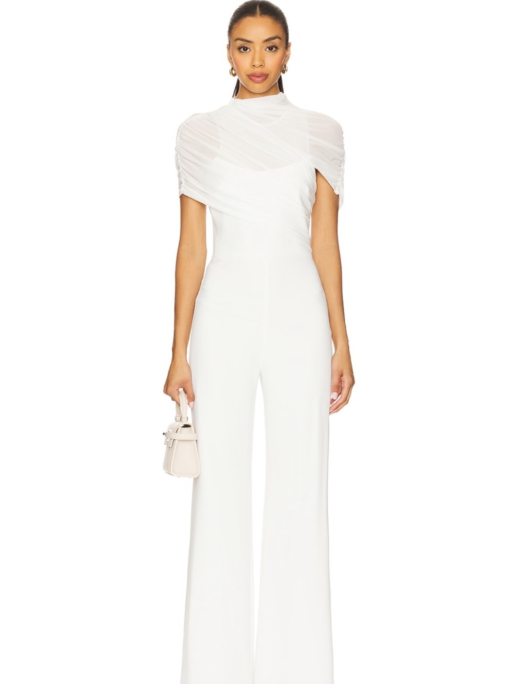 Amanda Uprichard White Draped Illusion Cape Wide-Leg Jumpsuit